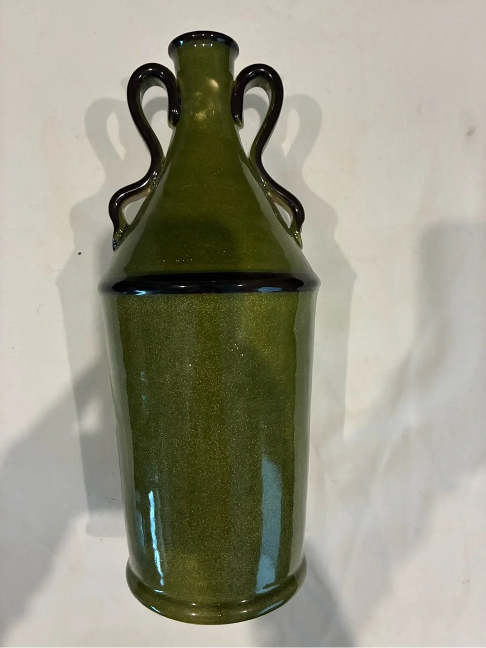 Neiman Marcus Olive Green Glazed Ceramic Vase Base w/Grappa on Front of Vessel